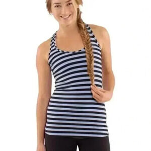 Lululemon Cool Racerback Sea Stripe Polar Haze Black Blue Stretch Women's size 6